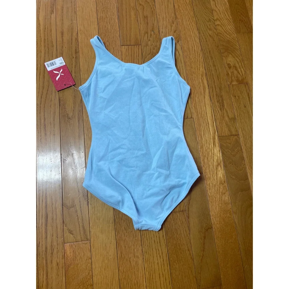 Capezio CC201C Girls Light Blue Tank Leotard Ballet Leg Line Medium NWT